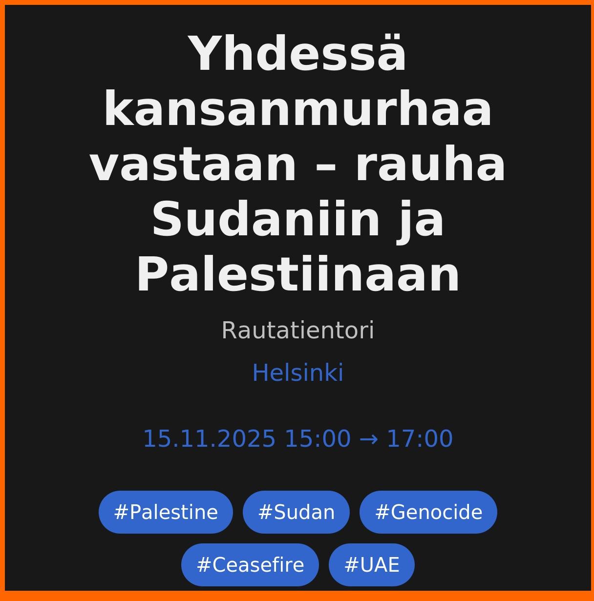 Yhdessä kansanmurhaa vastaan – rauha Sudaniin ja Palestiinaan